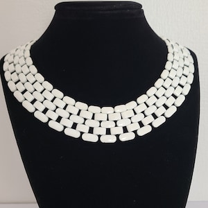 Vintage Napier Choker Necklace White Enamel Link Necklace Massive