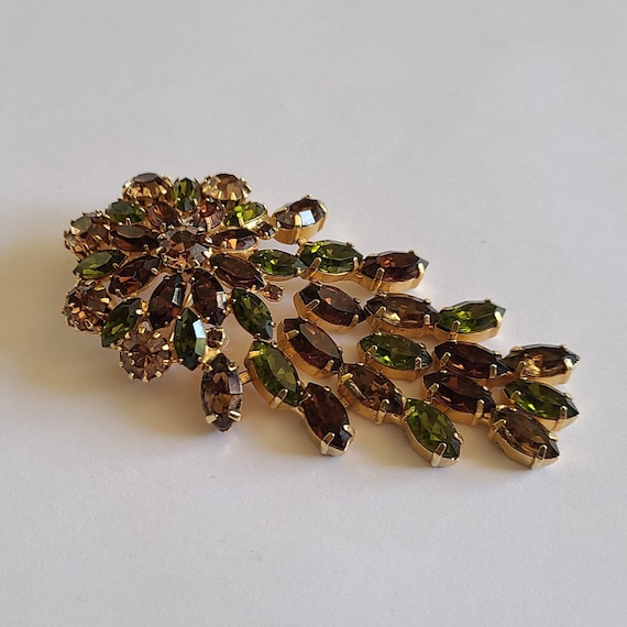 Vintage HOBE Brooch Pendant Green and Brown Color… - image 1