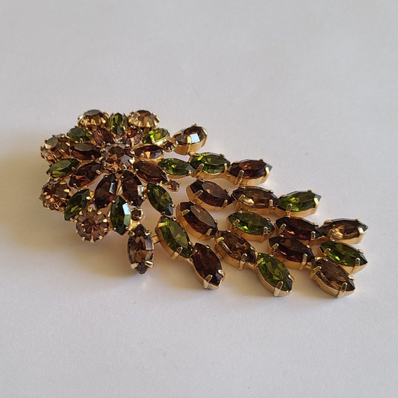 Vintage HOBE Brooch Pendant Green and Brown Color… - image 1