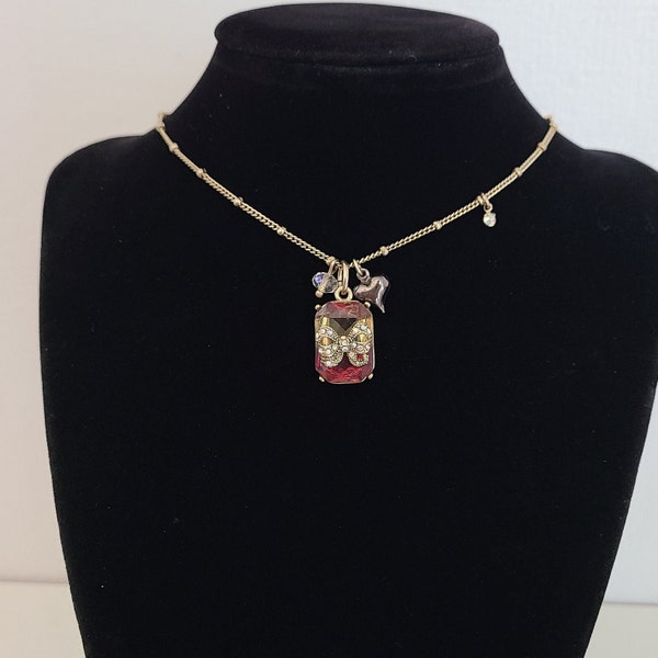 Vintage Betsey Johnson Necklace Two-tone Rhinestone Yellow and  Fuchsia Pink Rhinestone with a Bow on Top