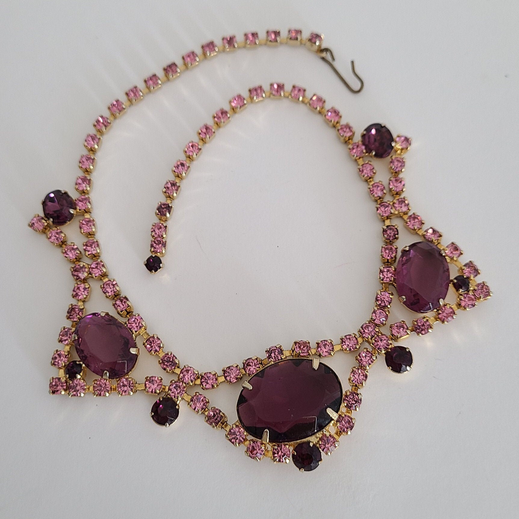 Pink Rhinestone Choker Vintage Massive Choker Large Purple Rhinestones & Pink Rhinestone - Etsy