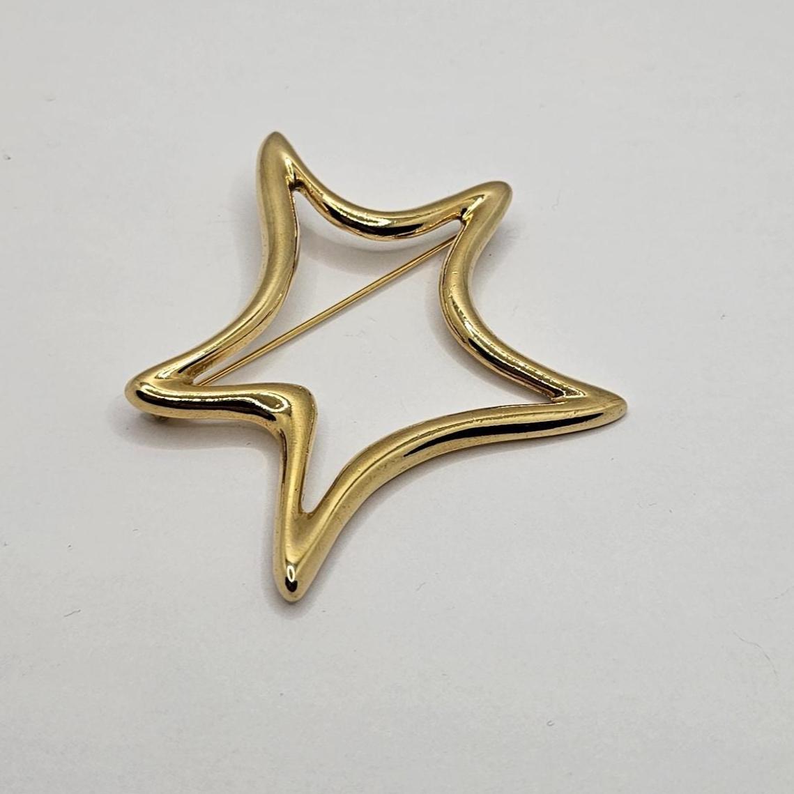 Broche Vintage Années 80 étoile En Métal Doré Brillant Et Strass, Bijou De Veste
