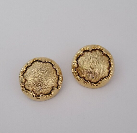 Vintage Clip-on Earrings Button Design with Textu… - image 1