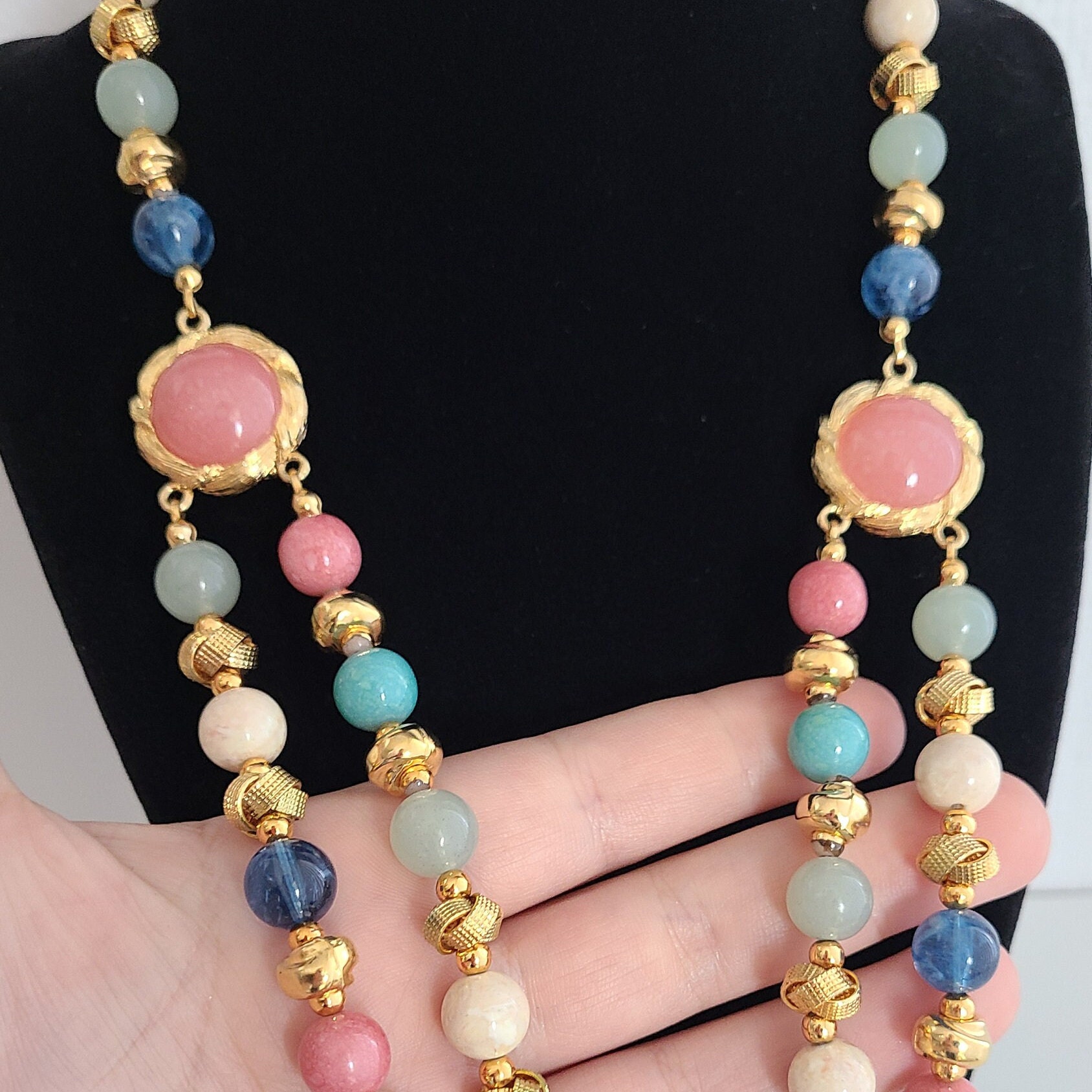 Collier Vintage Double Rang Perles Blanches Et Roses - Superbe Occasion