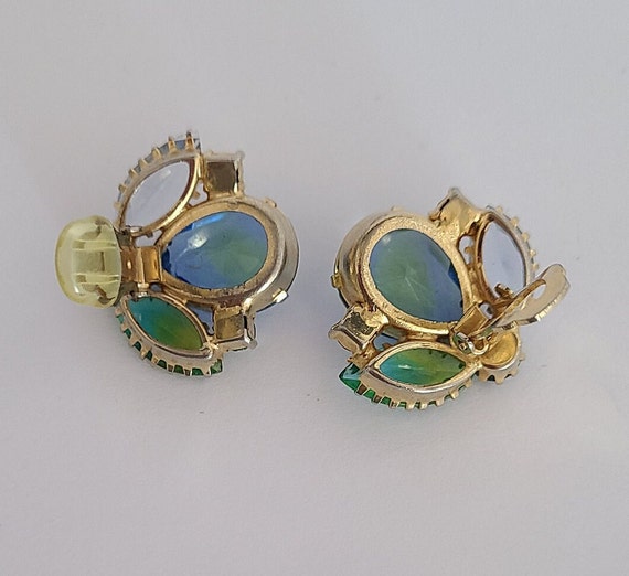 Vintage Clip-on Earrings Massive Blue and Green C… - image 4