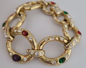 Runaway Retired SCAASI Bracelet Polished Goldtone Metal Multicolored Crystals High-End Designer Bracelet