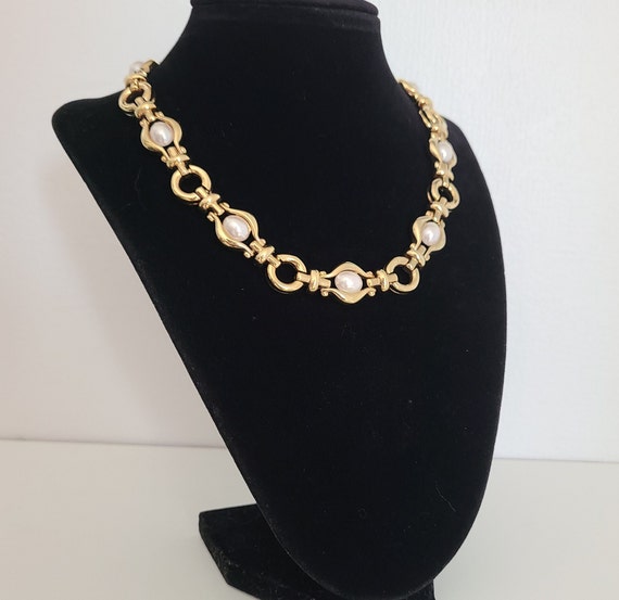 Vintage Necklace Choker Elegant Goldtone Links wi… - image 2