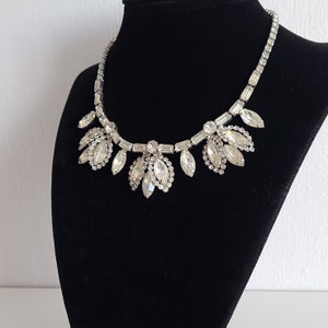 Vintage  Bib Necklace Weiss Clear Color Crystals Silvertone Metal signed Weiss