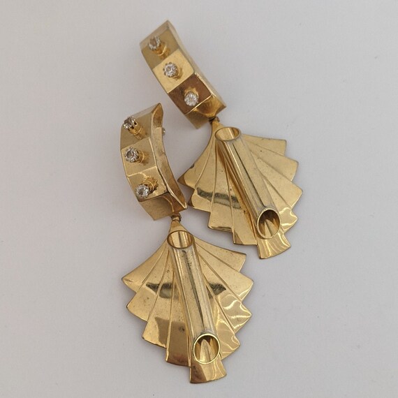 Vintage Drop Earrings Art Deco Style Futuristic G… - image 2