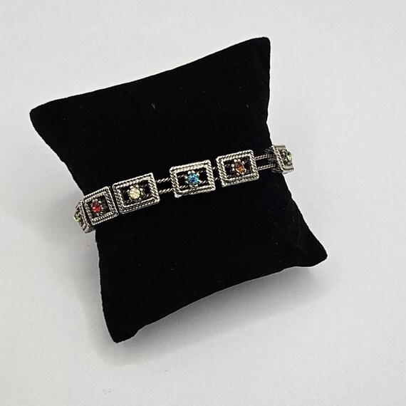 Bracelet Ancien Style Cristal Sur Métal Argenté - Bijou Fantaisie Vintage - Occasion Très Bon état