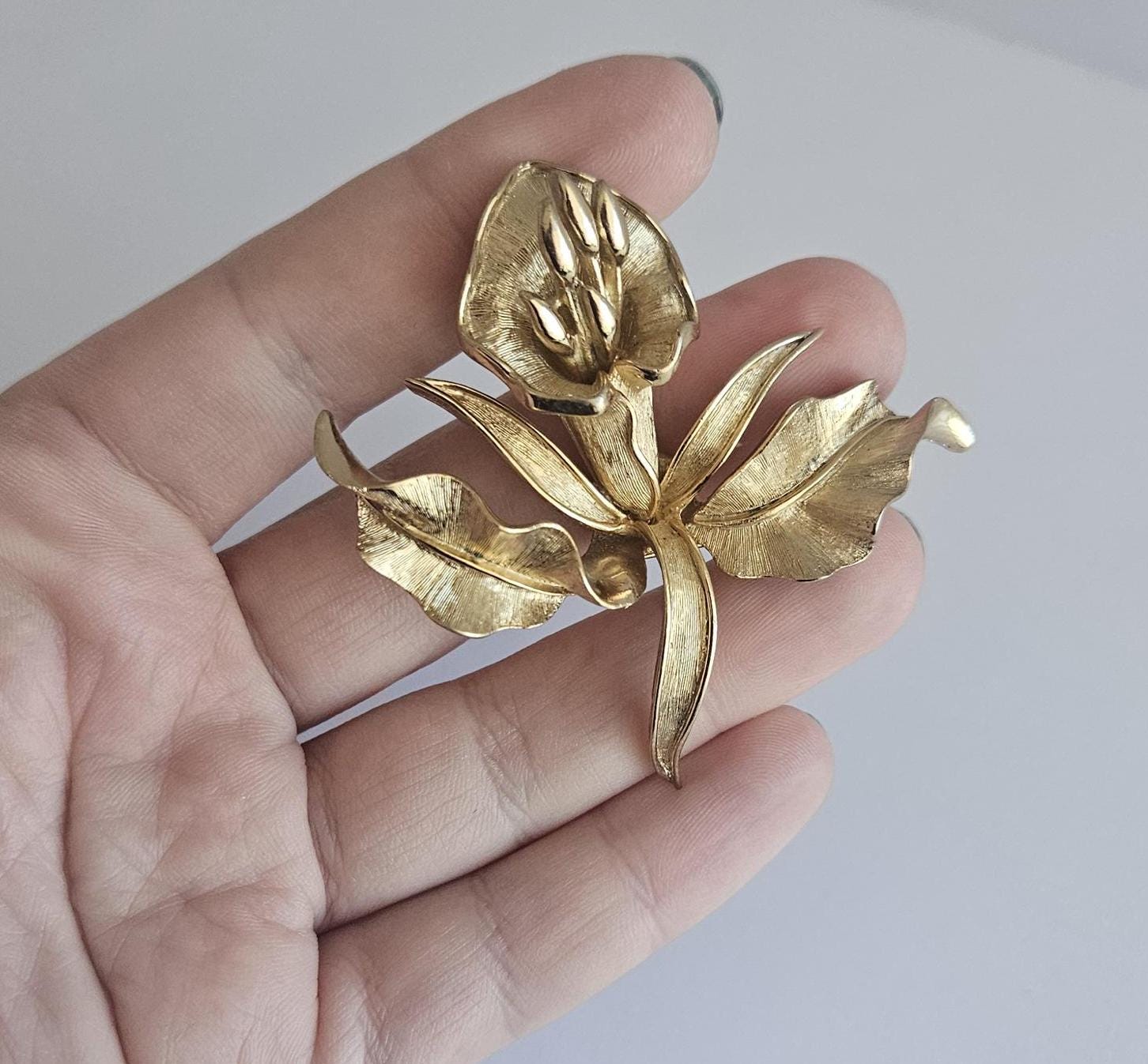 Vintage MARCEL BOUCHER Brooch Goldplated Orchid Flower Brooch Pin