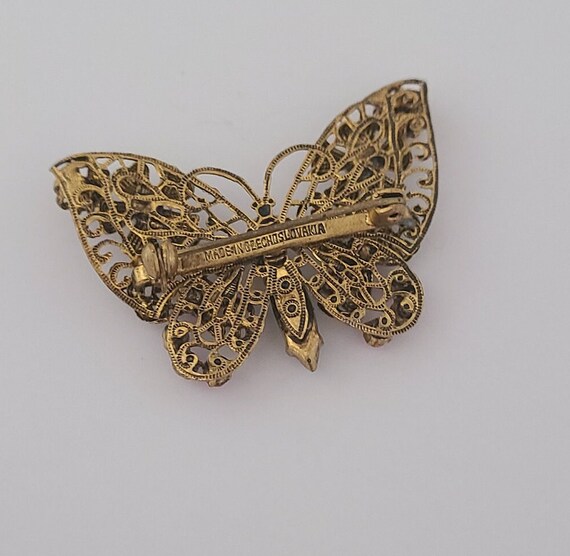 Vintage Butterfly Brooch Antique Goldtone Metal C… - image 5