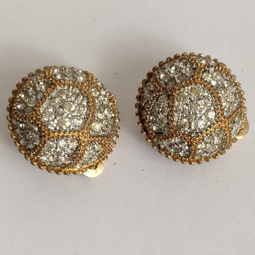 Vintage Clear Crystal & Rhinestone Clip Earrings Accented with Goldtones Vintage Clear Crystal & Rhinestone Clip Earrings Accented with Goldtones