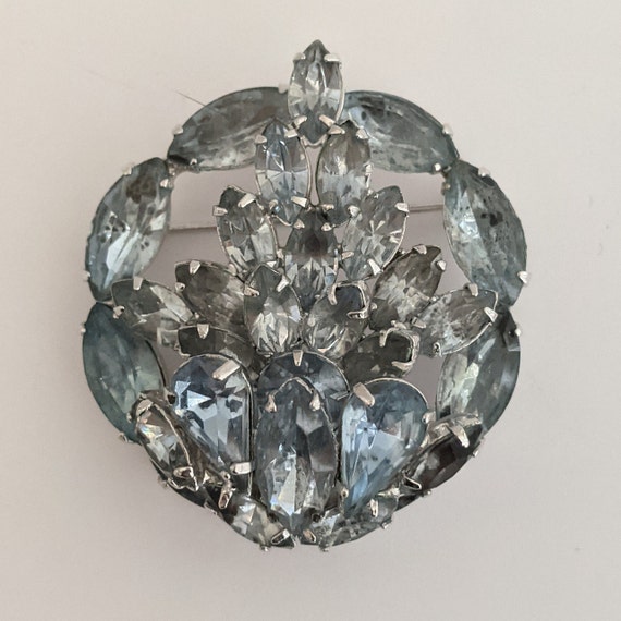 Vintage Brooch Blue Grey Crystals Multilayered Ar… - image 2