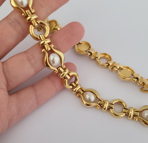 Vintage Necklace Choker Elegant Goldtone Links wi… - image 6