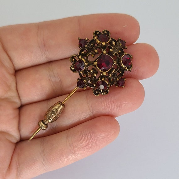 Vintage Pin Antique-Style Imitation Ruby Articula… - image 2