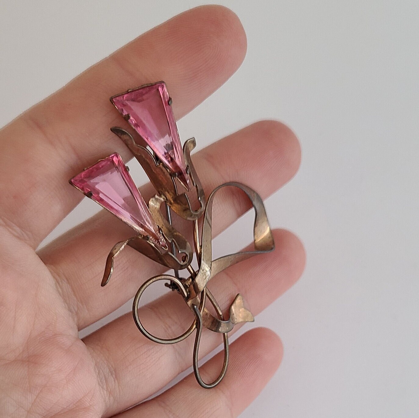 ヴィンテージブローチ ゴールドメッキ スターリングシルバー 花柄