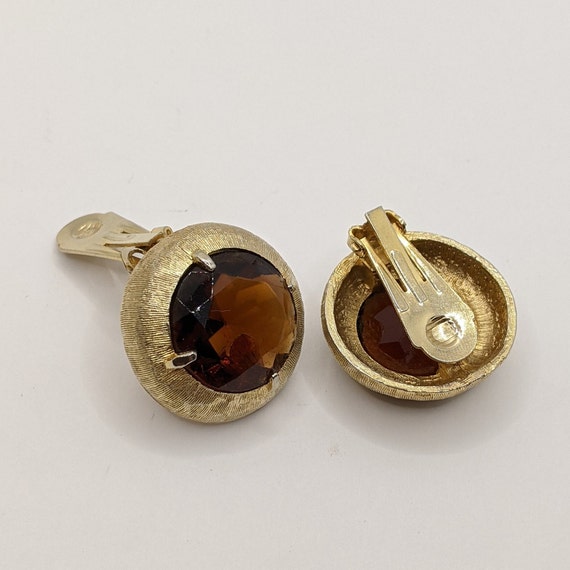 Vintage Clip-On Earrings Amber Honey Huge Rhinest… - image 9