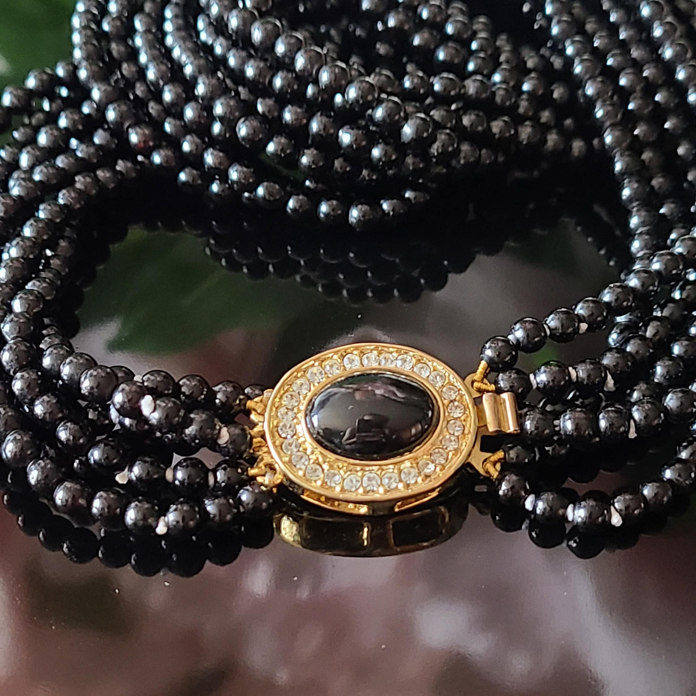 【VINTAGE HOLLYWOOD】Black Stone Beads Necklace_VH2478NE072M Vintage-Long-Sterling-925-