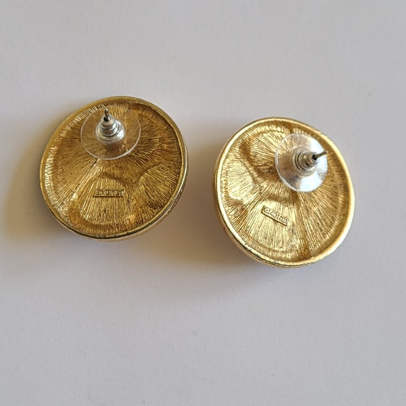 Vintage Monet Stud Earnings Metal Round  Goldtone… - image 5