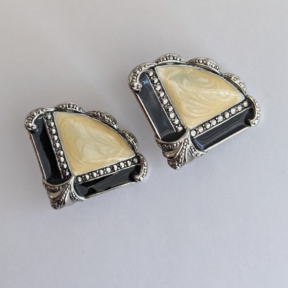 Vintage Avon Clip-on Earrings Black and Yellow En… - image 1
