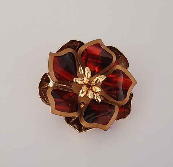 Vintage SET Floral Brooch and Clip-on Earrings Re… - image 4