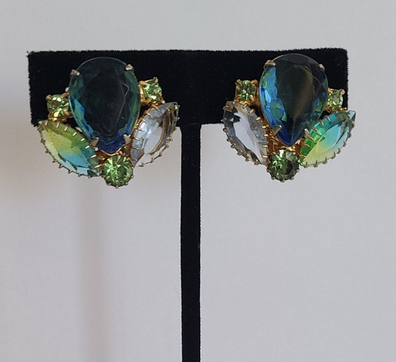 Vintage Clip-on Earrings Massive Blue and Green C… - image 5