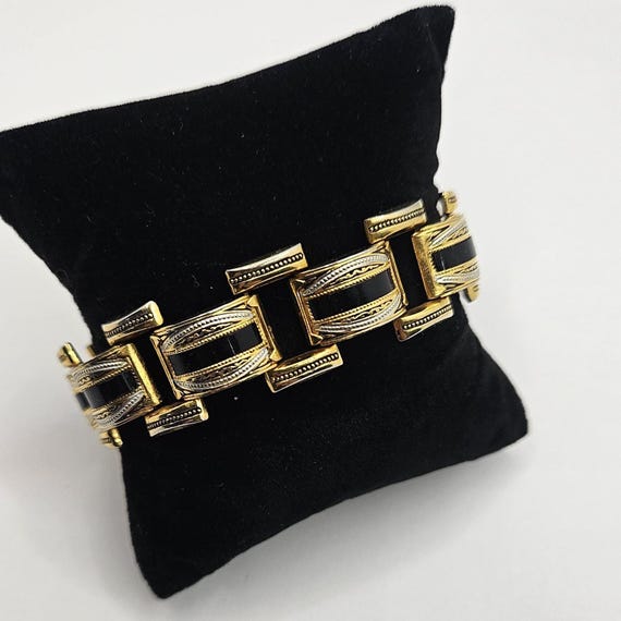 Vintage Spanish Damascene Style Geometric Link Bracelet