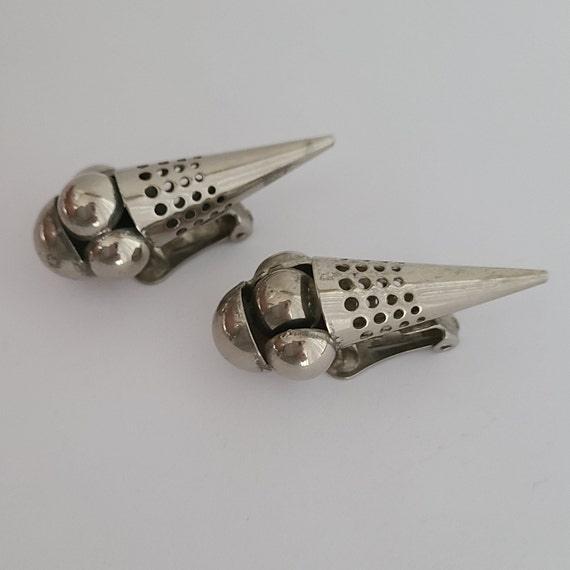 Vintage Clip-on Earrings Ice-Cream Cone Silver-to… - image 4