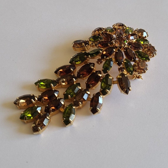 Vintage HOBE Brooch Pendant Green and Brown Color… - image 6