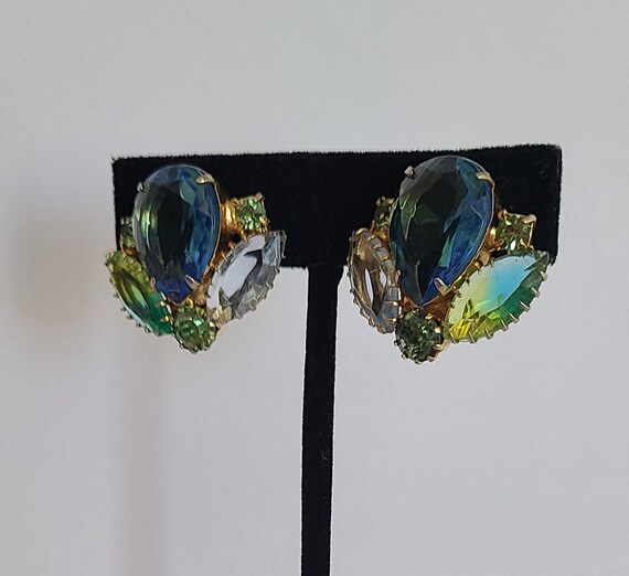 Vintage Clip-on Earrings Massive Blue and Green C… - image 6