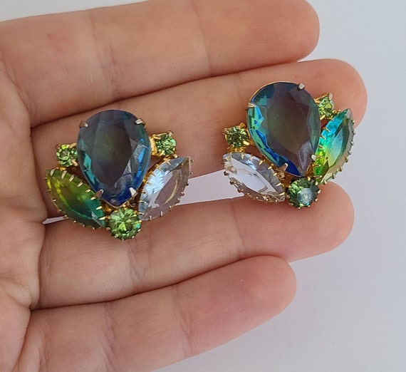 Vintage Clip-on Earrings Massive Blue and Green C… - image 7