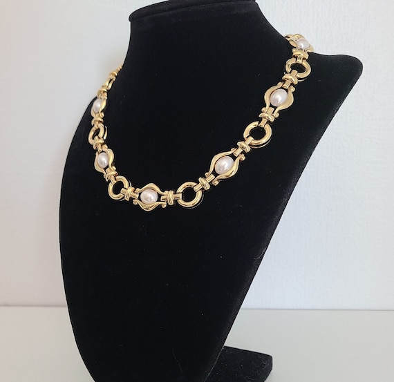 Vintage Necklace Choker Elegant Goldtone Links wi… - image 1