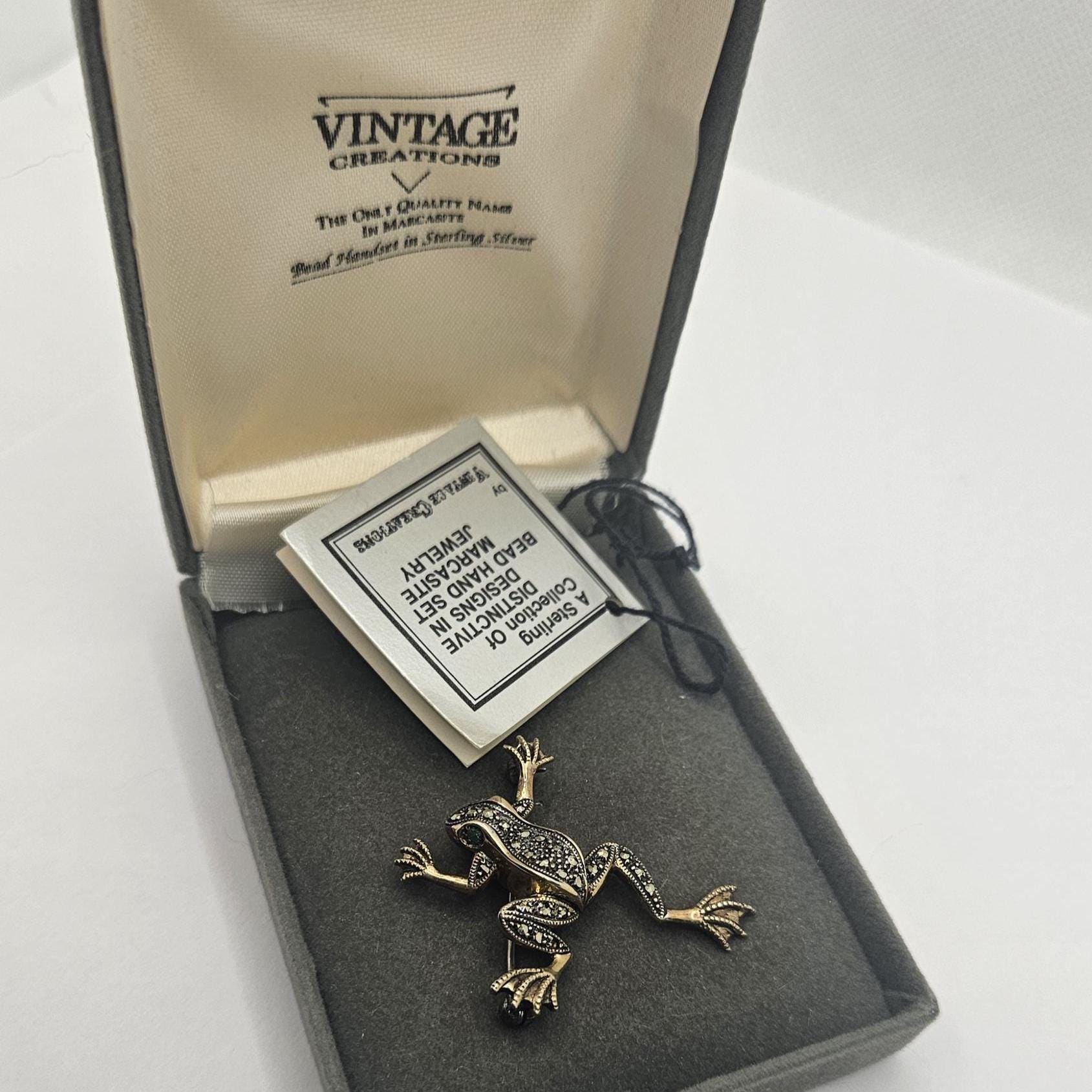 Broche Argent Sterling 3D Grenouille - Onyx Et Hématite 7,2g