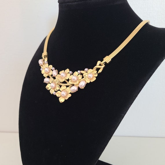Rare Vintage Trifari Necklace Choker Floral Goldt… - image 2