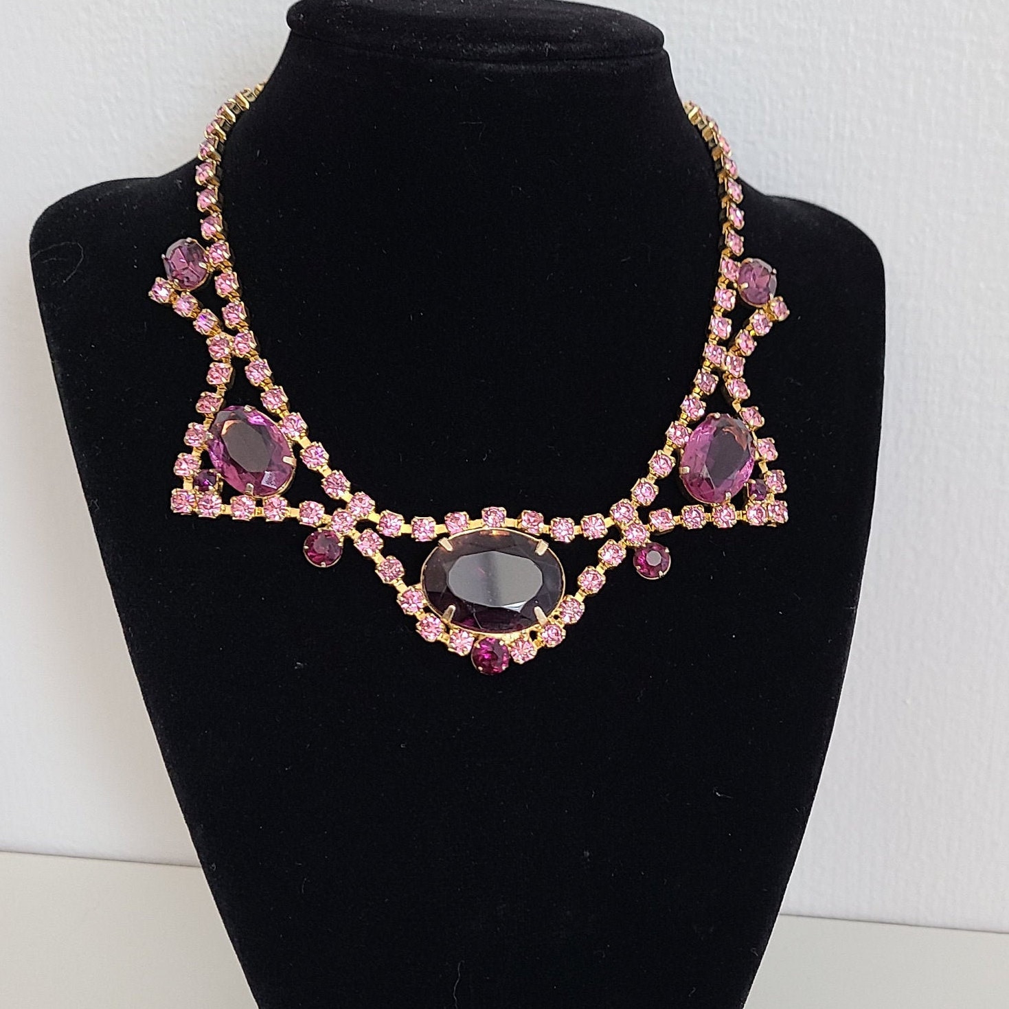 Pink Rhinestone Choker Vintage Massive Choker Large Purple Rhinestones & Pink Rhinestone - Etsy