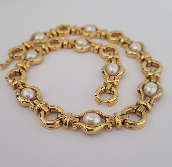 Vintage Necklace Choker Elegant Goldtone Links wi… - image 5