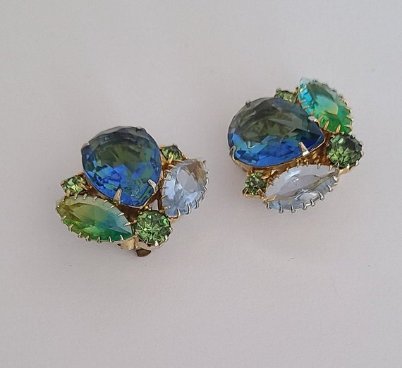 Vintage Clip-on Earrings Massive Blue and Green C… - image 2