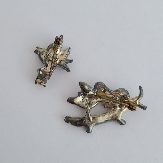 Vintage Duo Brooch Matching Enamel Birds with Fau… - image 5