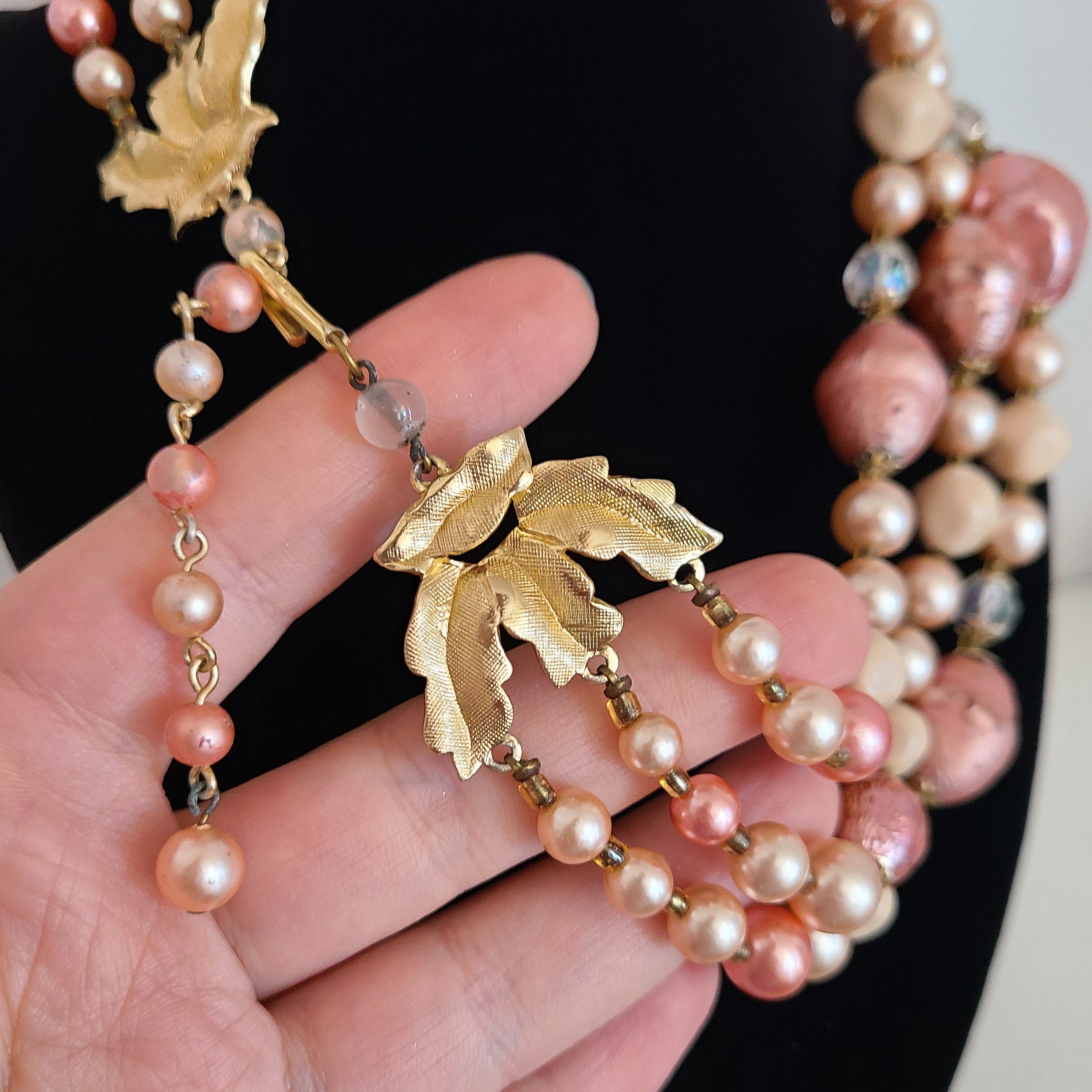 Vintage Japan Necklace Multicolored Multidimensional Pink