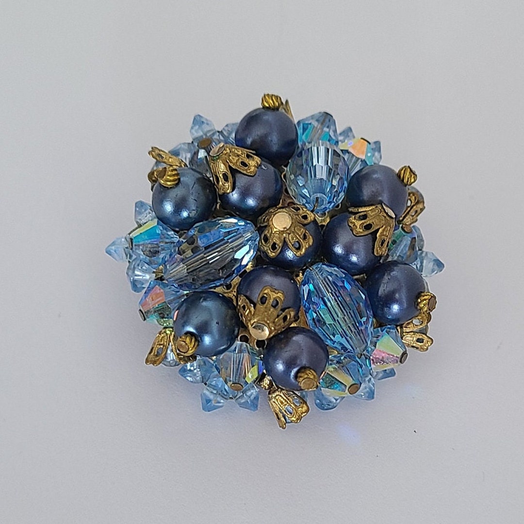 Broche/Pendentif Vintage Couleur Or Avec Cristaux Et Topaze - Bijou Ancien N°5657
