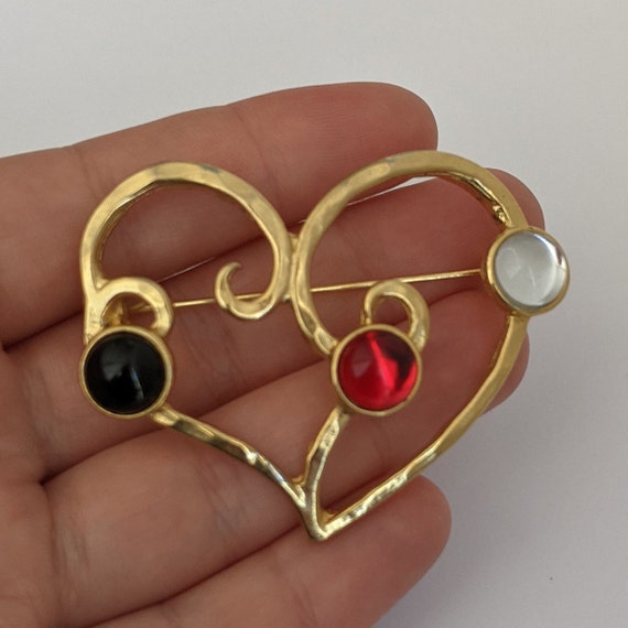 Vintage Brooch Heart Goldtone Metal Multi-Colored… - image 4