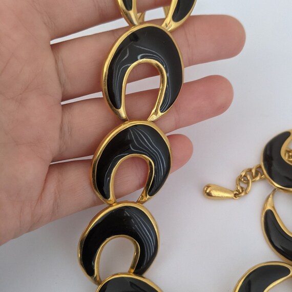 Vintage Necklace Black Enamel Goldtone  Large Ova… - image 7