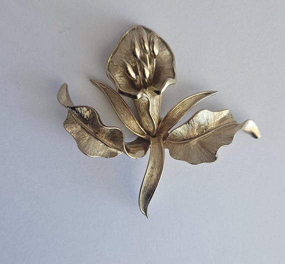 Broche Vintage Fleurs Et Pierre - Design Original Plaqué Or - Occasion