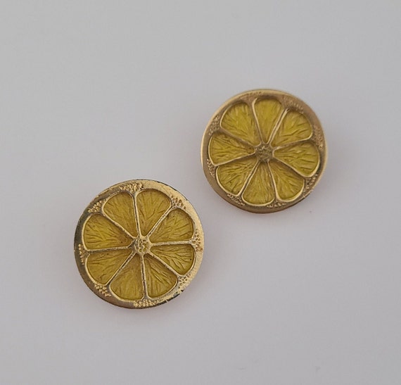 Rare Vintage Napier Clip-on Earrings Lemon Yellow… - image 2