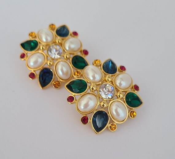 Vintage Stunning Stud Earrings Faux Pearls Multic… - image 8