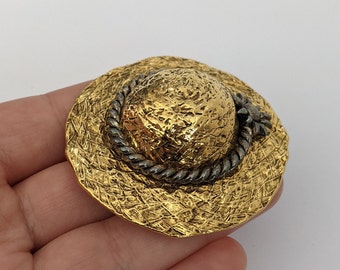 Vintage Premier Designs Hat Brooch: Goldtone, Silvertone Rope & Flower