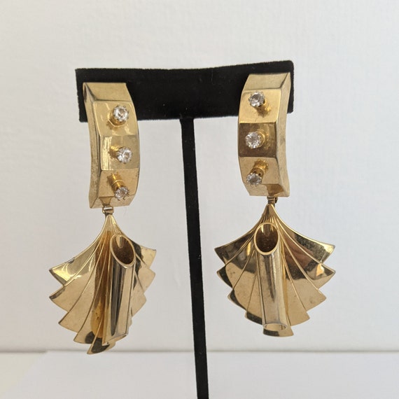 Vintage Drop Earrings Art Deco Style Futuristic G… - image 7