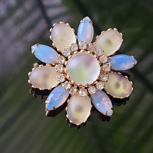 Vintage Weiss NY Brooch Blue and White Transparent Cabochons and Clear Color Crystals