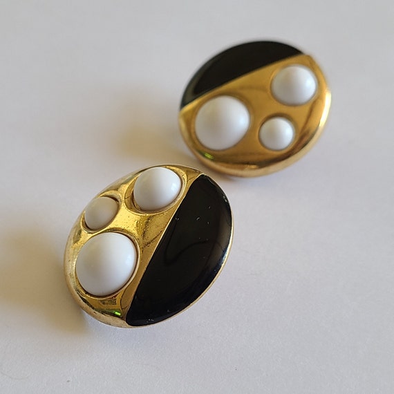 Vintage Monet Stud Earnings Metal Round  Goldtone… - image 2